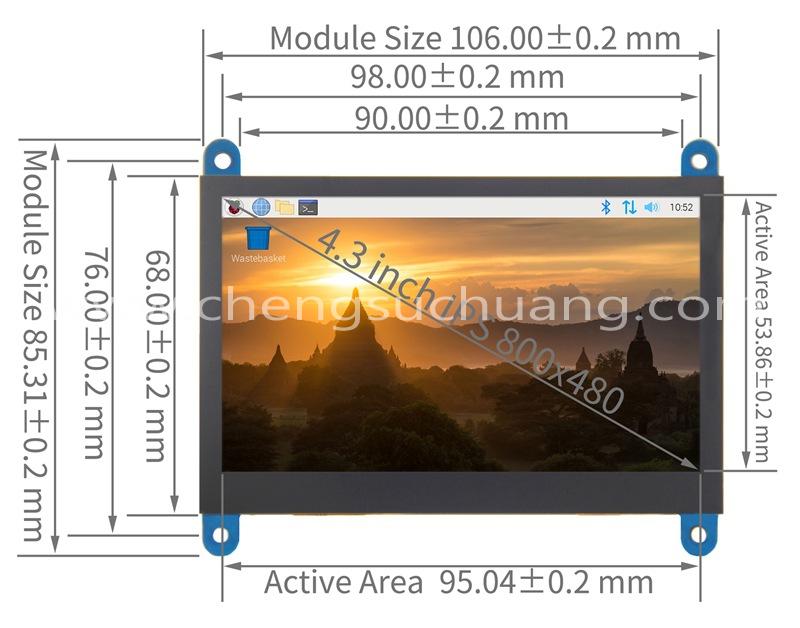 size of 4.3Inch 800480 TFT Display Module for Raspberry Pi 3A+.jpg